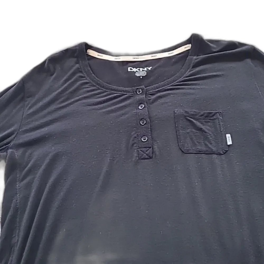 DKNY Henley Long Sleeve Top Black Sz S - Picture 2 of 8